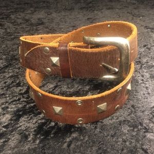 Brown genuine leather sz L studded belt
